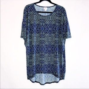 LuLaRoe Blue Yellow Print Classic Tunic T-Shirt S